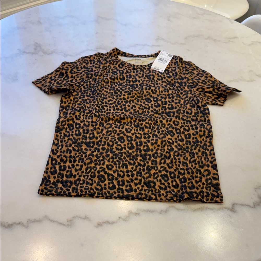 NWT Mango Brown Leopard Print Short Sleeve Tee